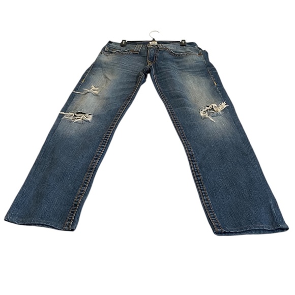 Vintage True Religion Rope Stitching Distressed Men's Jeans Flap Pocket, 32x30 - Picture 2 of 12